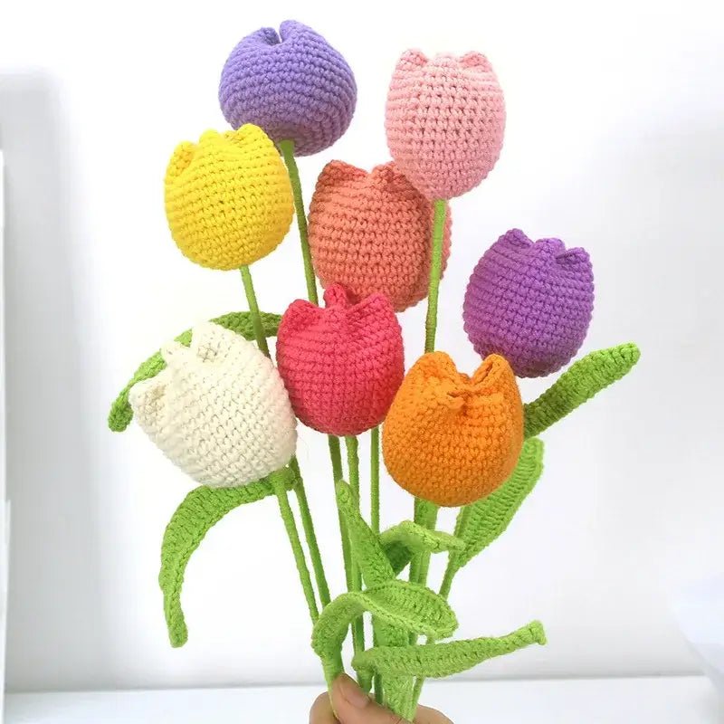 Handmade knitted crochet tulips multi color bedroom flower decor