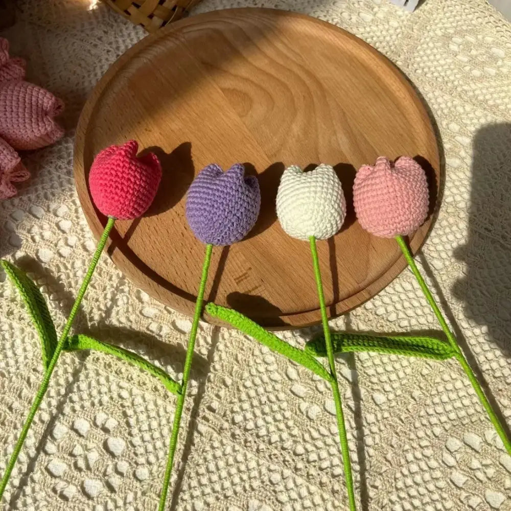 Handmade knitted crochet tulips multi color bedroom flower decor
