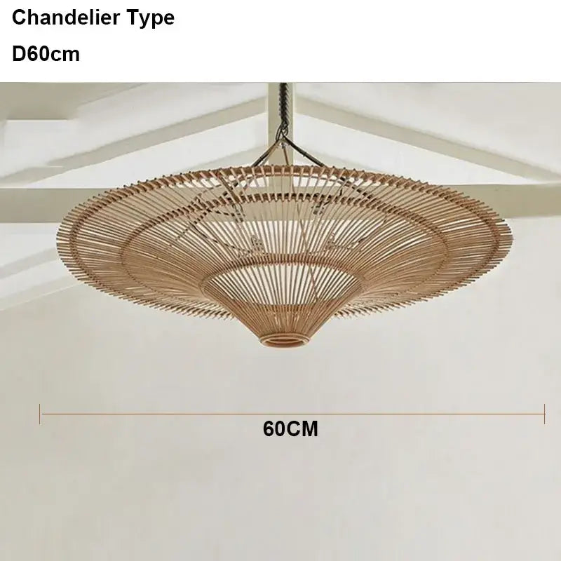 Handmade rattan wicker chandelier natural beige dining room pendant