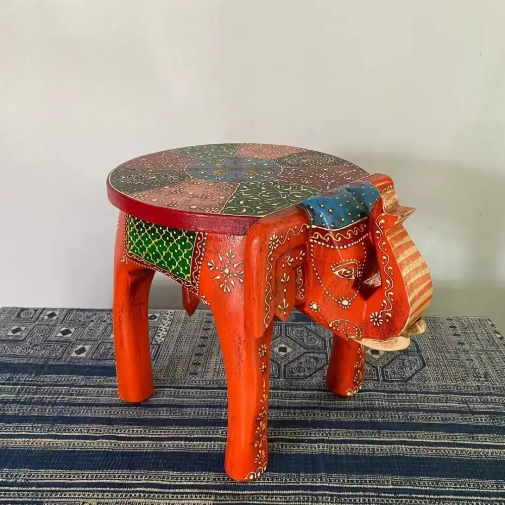 Handmade thai style turquoise and red elephant stool living room decor