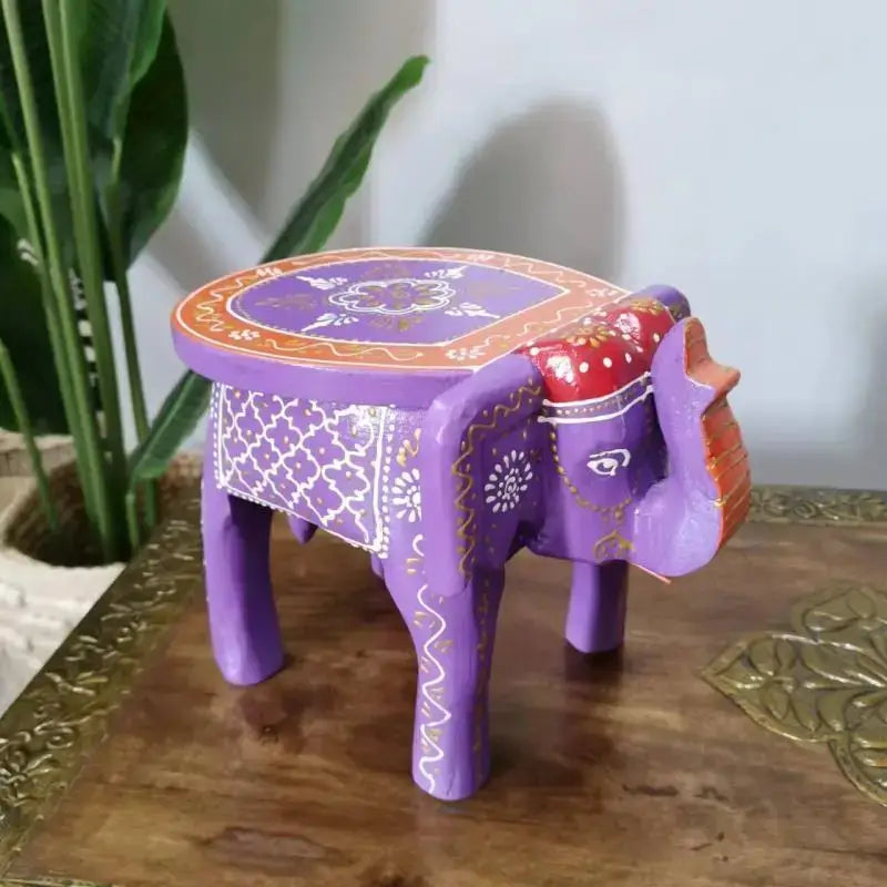 Handmade thai style turquoise and red elephant stool living room decor
