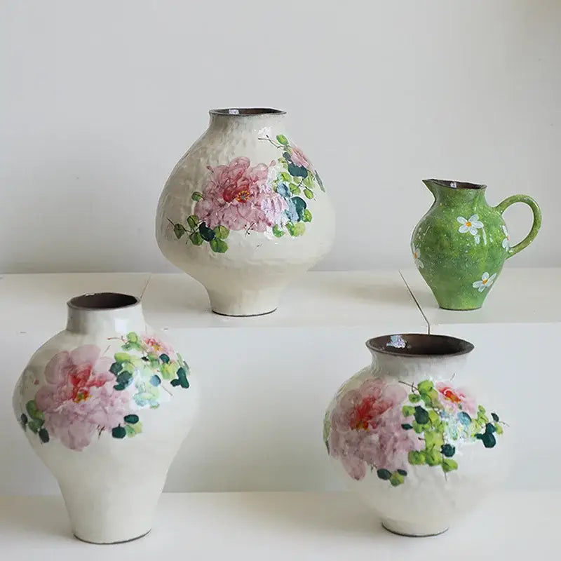 Handmade watercolor flower vase retro decorative jar living room