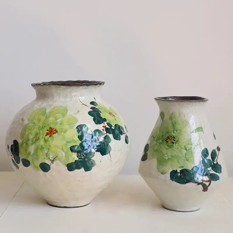 Handmade watercolor flower vase retro decorative jar living room