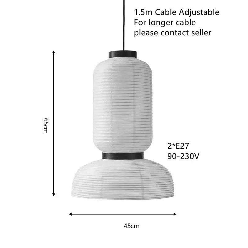 Handmade white paper chandelier with black rim for dining room