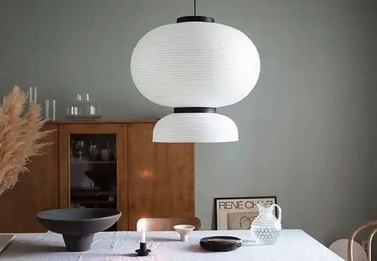 Handmade white paper chandelier with black rim for dining room
