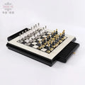 Handmade wooden chess set black & white marble games room decor