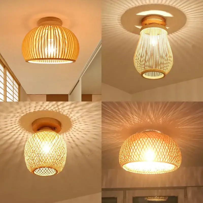 Handwoven bamboo birdcage ceiling light for dining room