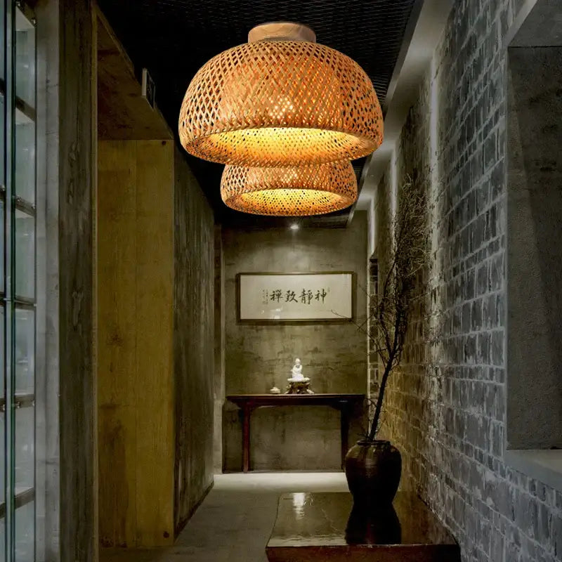 Handwoven bamboo birdcage ceiling light for dining room