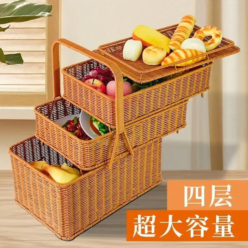 Handwoven rattan picnic basket with lid rectangular outdoor storage