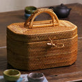 Handwoven rattan storage box kitchen tea caddy with handle