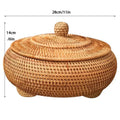 Handwoven rattan storage box with lid kitchen organizer