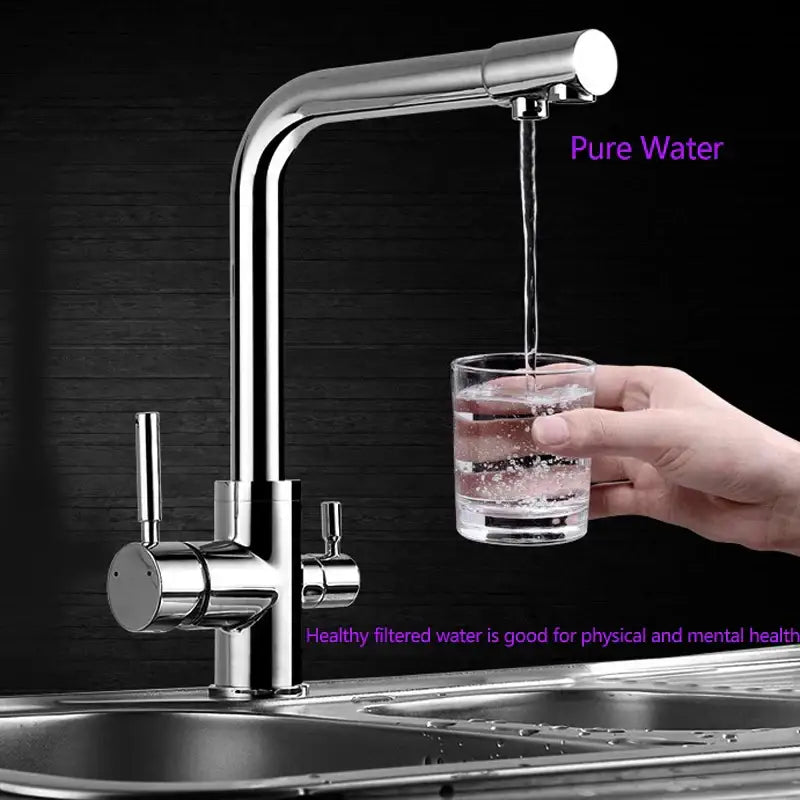 High arc dual spout chrome kitchen faucet with pull down sprayer