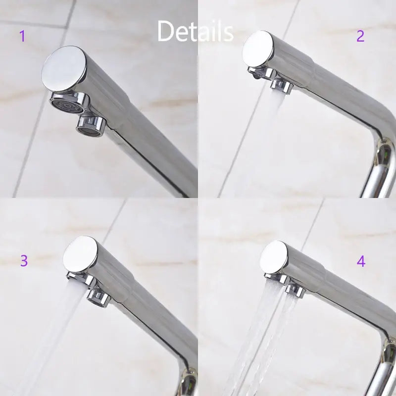 High arc dual spout chrome kitchen faucet with pull down sprayer