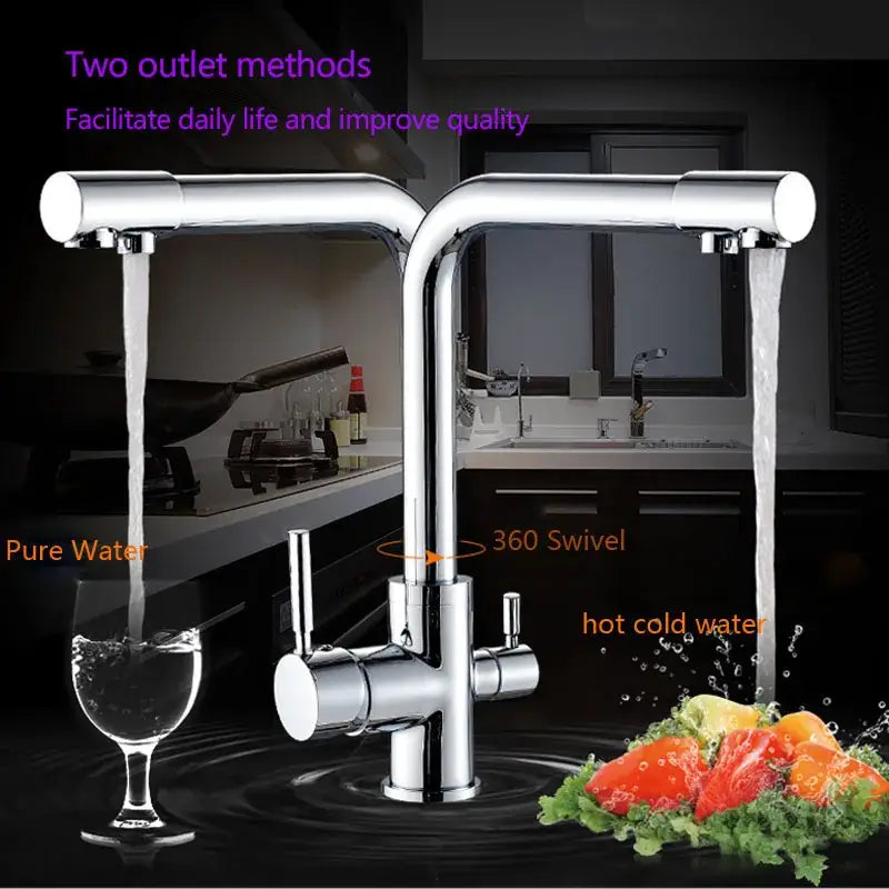 High arc dual spout chrome kitchen faucet with pull down sprayer