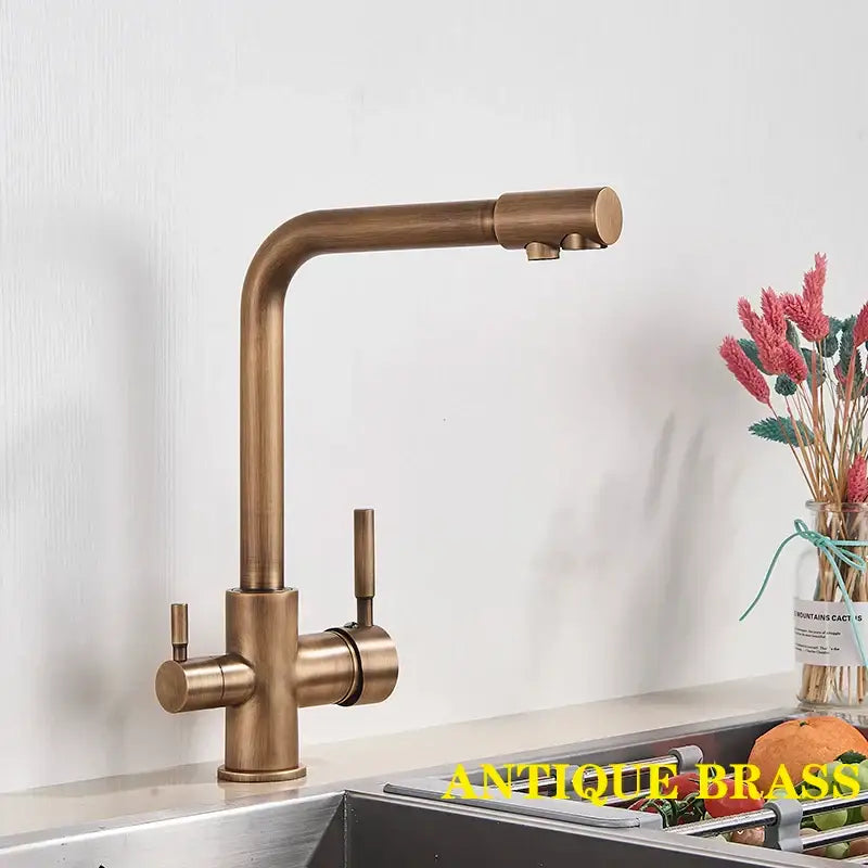 High arc dual spout chrome kitchen faucet with pull down sprayer
