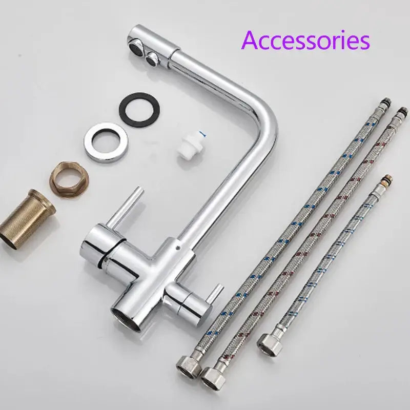 High arc dual spout chrome kitchen faucet with pull down sprayer