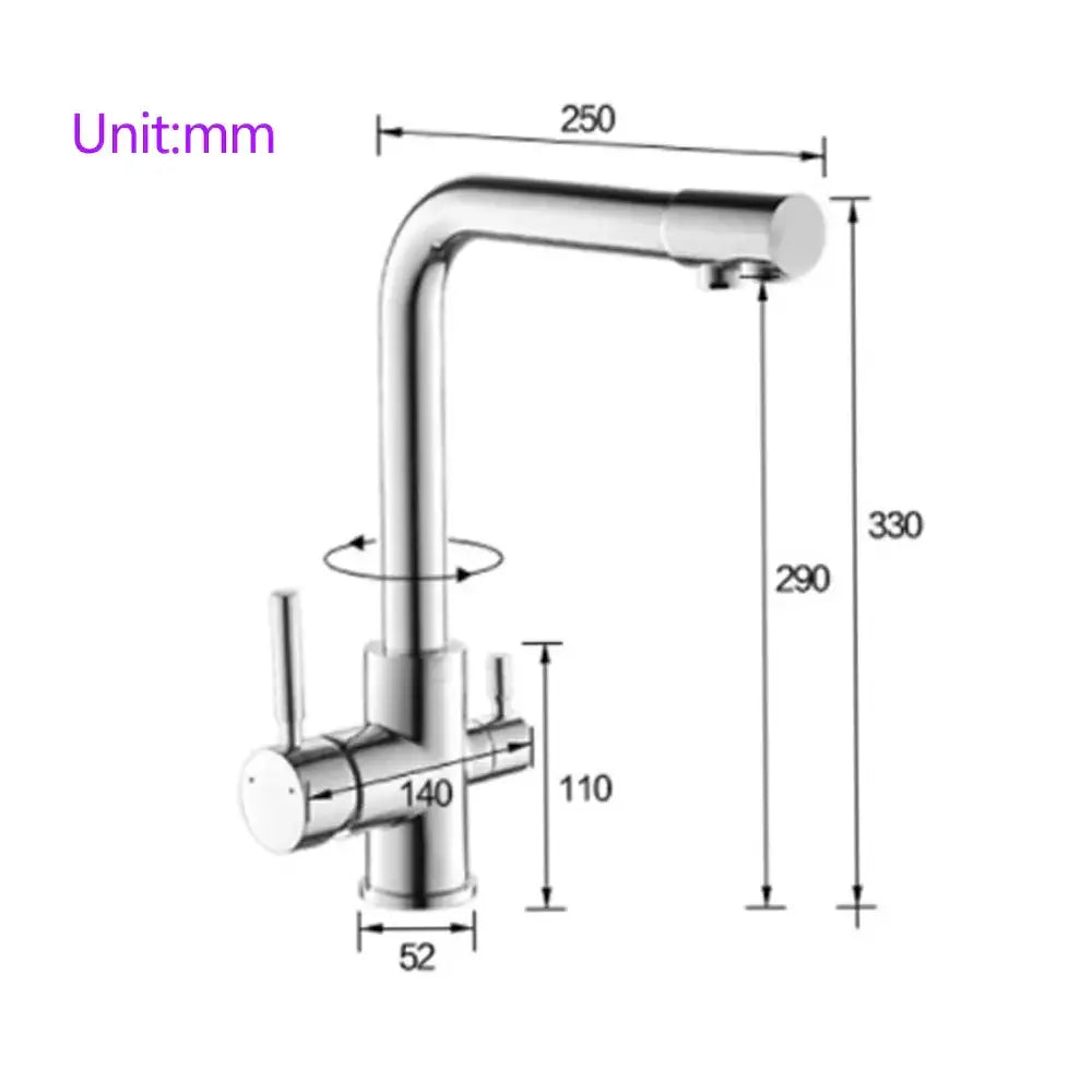 High arc dual spout chrome kitchen faucet with pull down sprayer