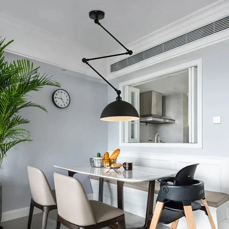 Industrial black adjustable long arm pendant light for living room
