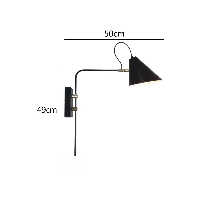 Industrial black and brass swing arm wall light living room