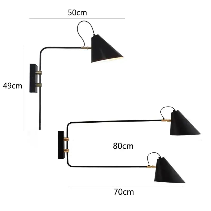 Industrial black and brass swing arm wall light living room