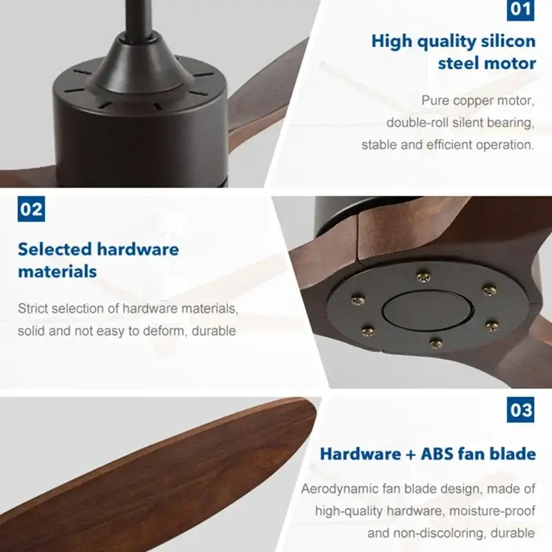 Industrial black and dark wood vintage ceiling fan bedroom with remote
