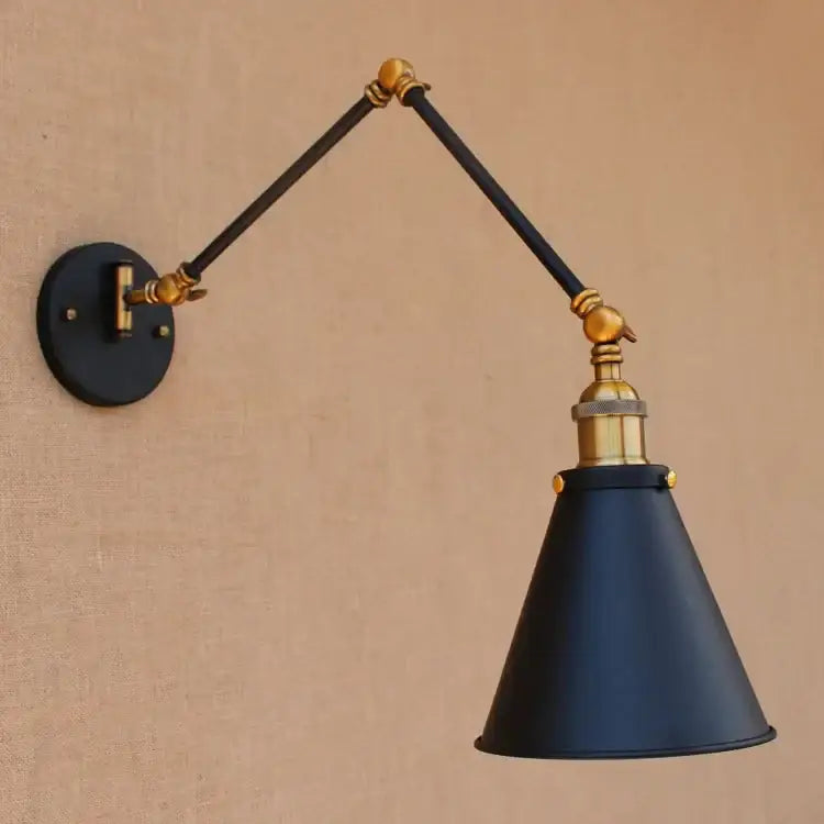 Industrial black & brass swing arm wall lamp bedroom sconce