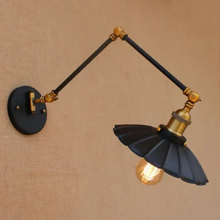 Industrial black & brass swing arm wall lamp bedroom sconce