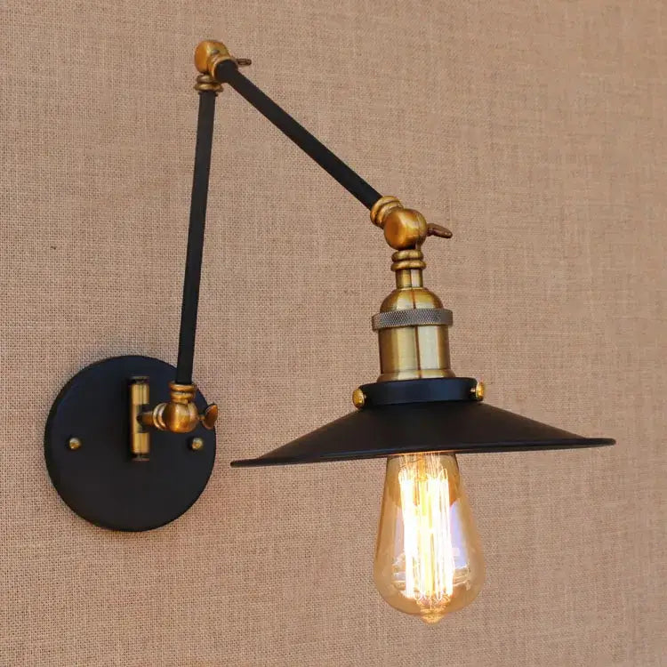 Industrial black & brass swing arm wall lamp bedroom sconce