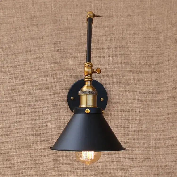 Industrial black & brass swing arm wall lamp bedroom sconce