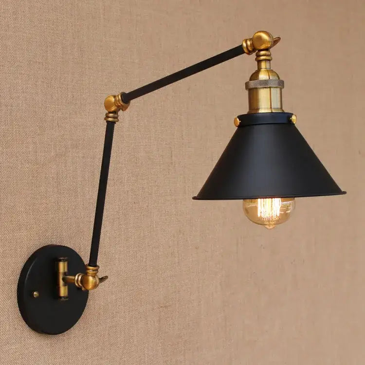 Industrial black & brass swing arm wall lamp bedroom sconce
