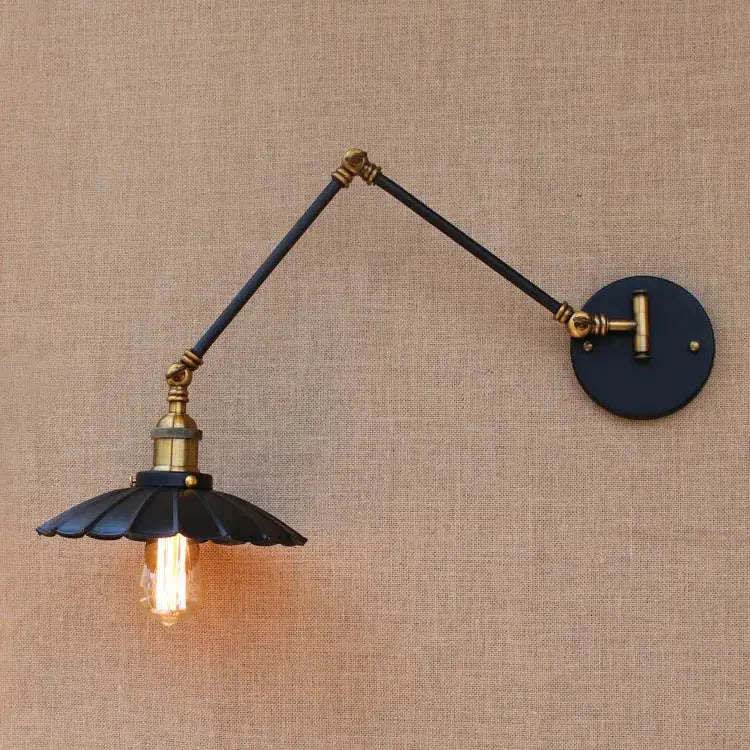 Industrial black & brass swing arm wall lamp bedroom sconce