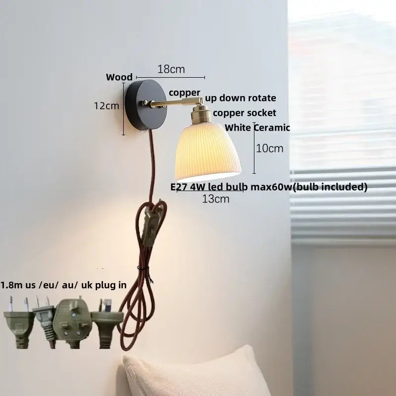 Industrial black & brass wall light fixture bedroom sconce