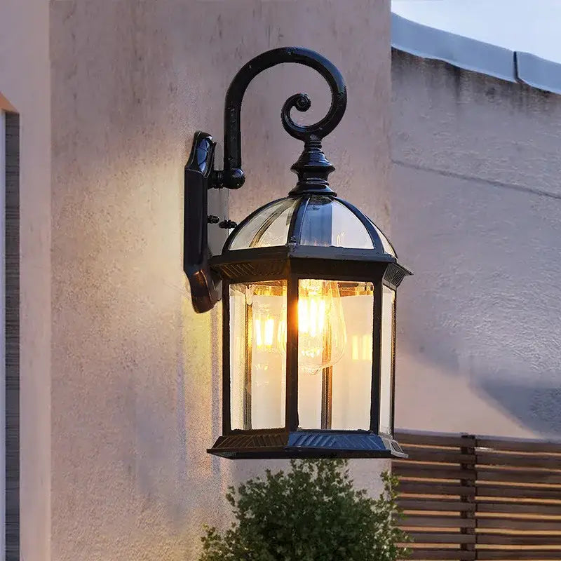 Industrial black bronze wall lamp outdoor lantern with clear glass