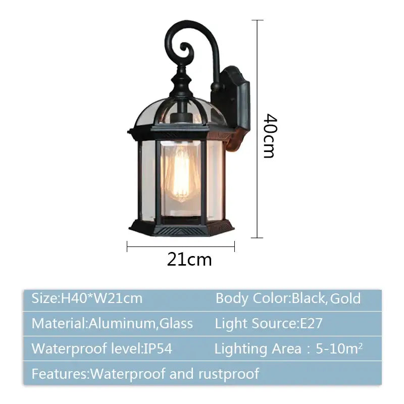 Industrial black bronze wall lamp outdoor lantern with clear glass