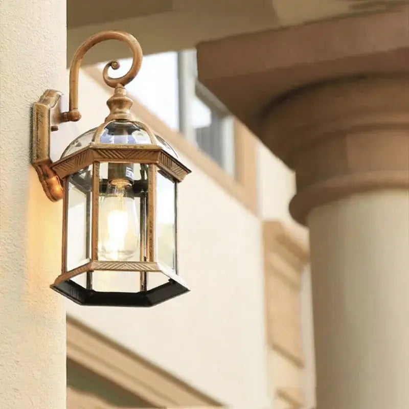 Industrial black bronze wall lamp outdoor lantern with clear glass