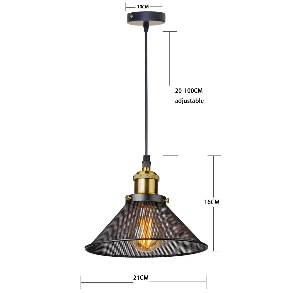 Industrial black cage pendant light kitchen mesh shade brass hardware