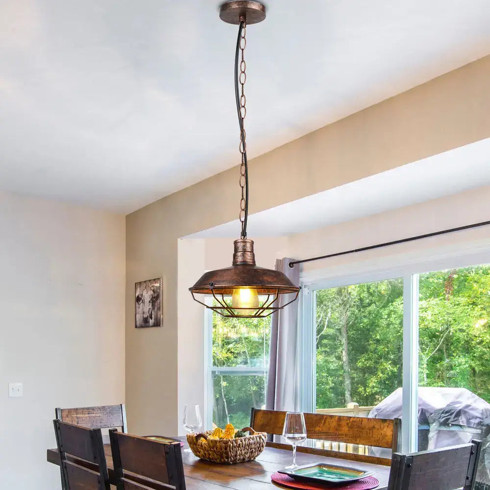 Industrial black & copper iron pendant lights dining room wire cage