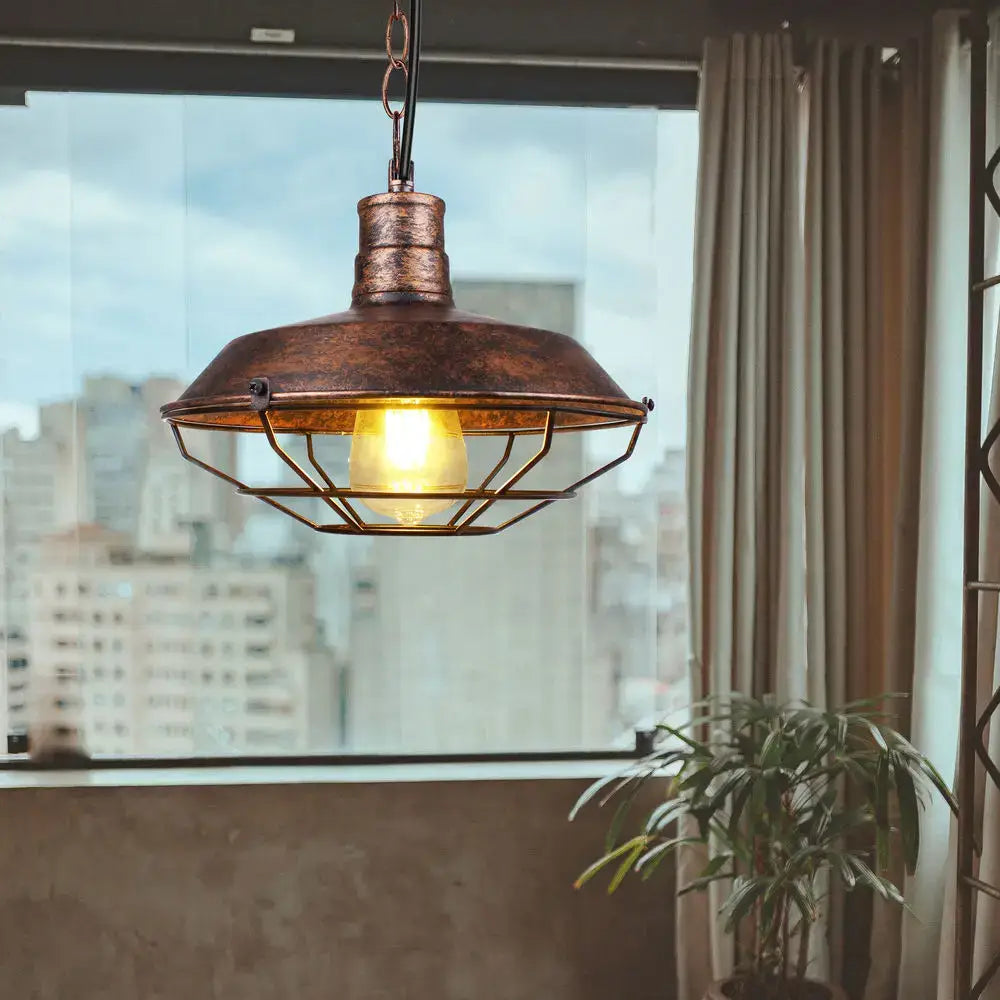Industrial black & copper iron pendant lights dining room wire cage