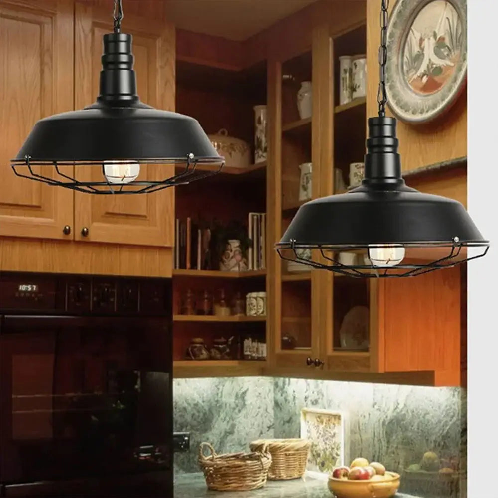 Industrial black & copper iron pendant lights dining room wire cage