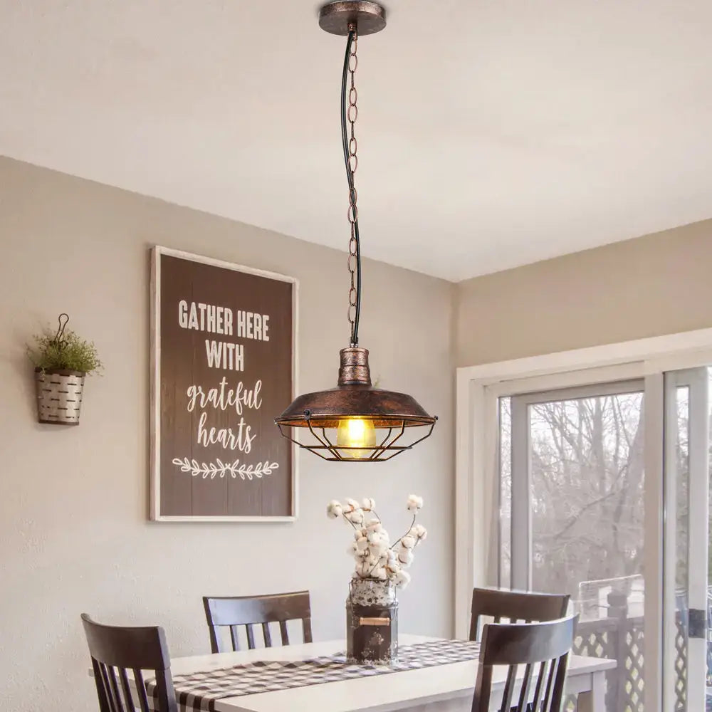 Industrial black & copper iron pendant lights dining room wire cage