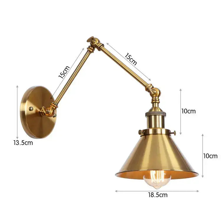Industrial black & copper vintage wall sconce bedroom long arm light