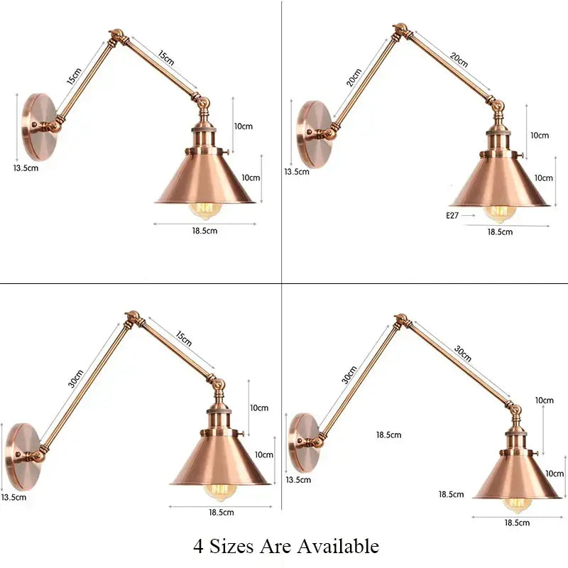 Industrial black & copper vintage wall sconce bedroom long arm light