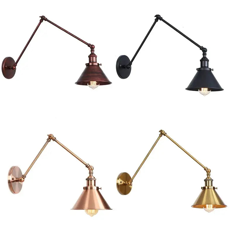 Industrial black & copper vintage wall sconce bedroom long arm light