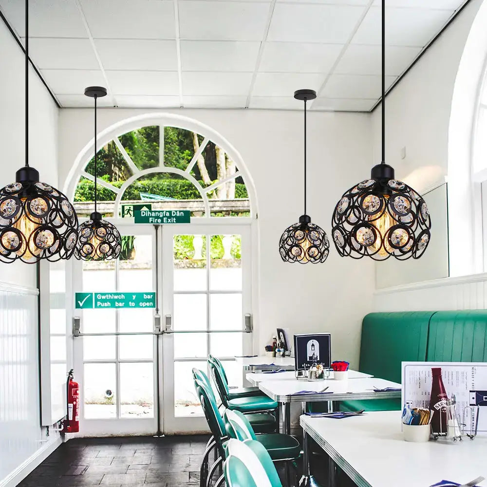 Industrial black crystal k9 pendant lamp kitchen island chandelier