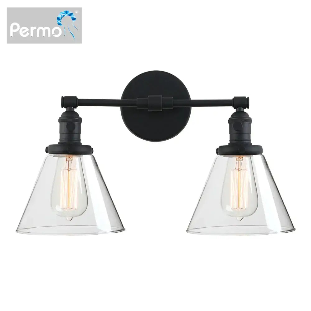 Industrial black double cone glass wall sconce bedroom light fixture