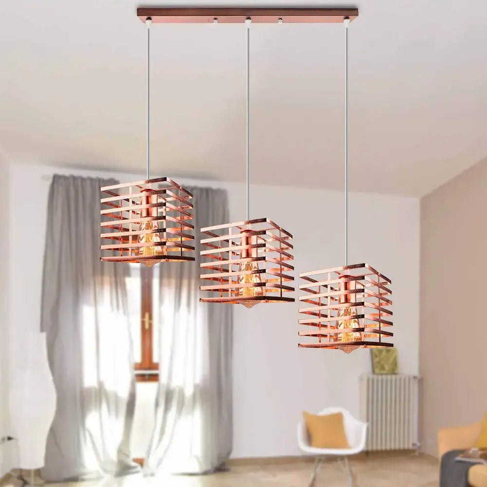 Industrial black geometric cage pendant light kitchen led