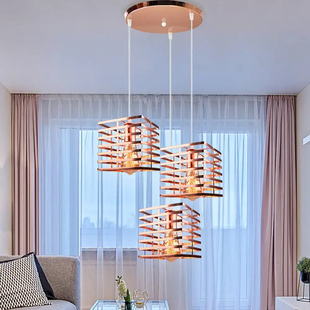 Industrial black geometric cage pendant light kitchen led