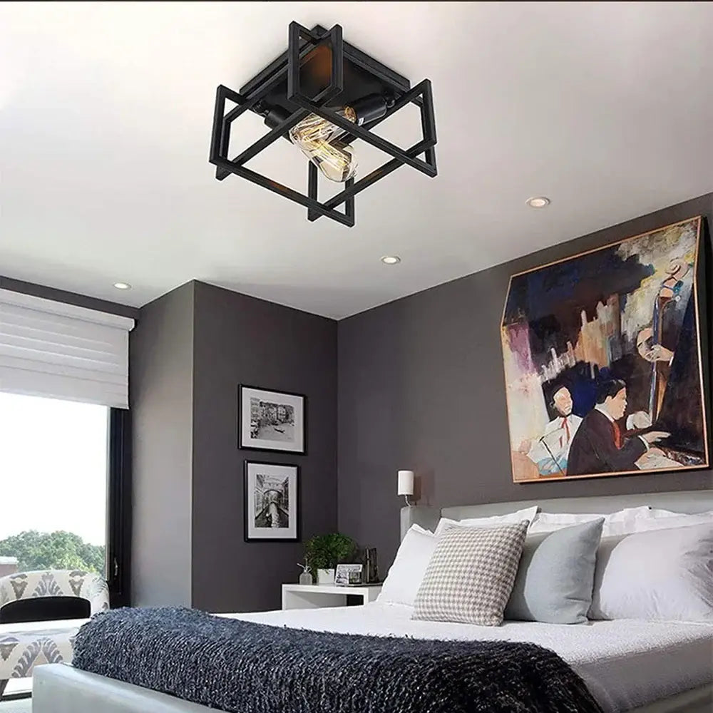 Industrial black geometric ceiling light fixture for kitchens