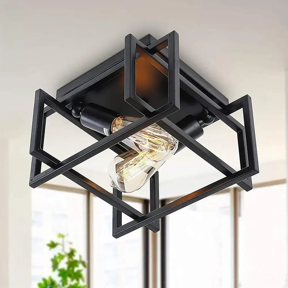 Industrial black geometric ceiling light fixture for kitchens