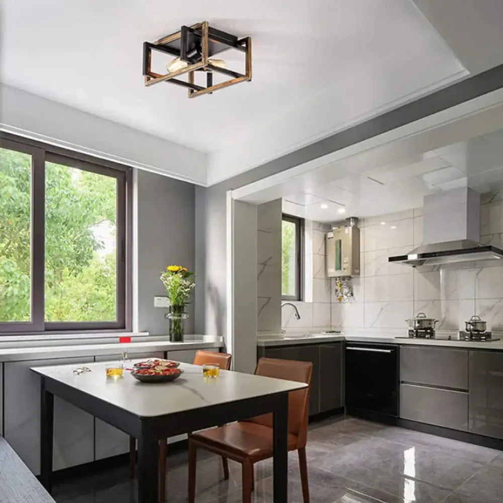Industrial black geometric ceiling light fixture for kitchens